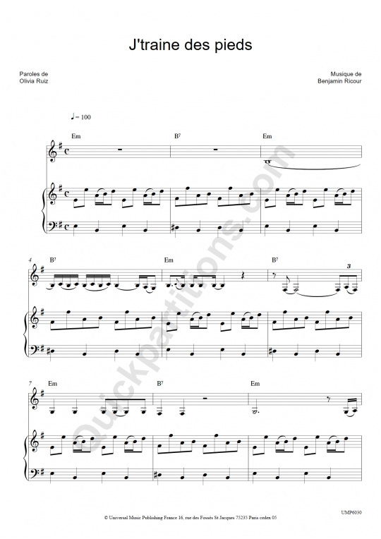 J'traîne des pieds Piano Sheet Music from Olivia Ruiz
