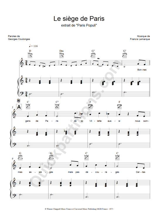 Partition piano Le siège de Paris de Paris Populi