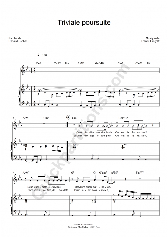 Partition piano Triviale poursuite - Renaud