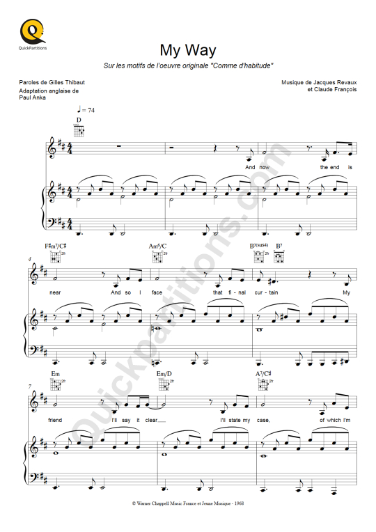 Partition piano My Way - Franck Sinatra