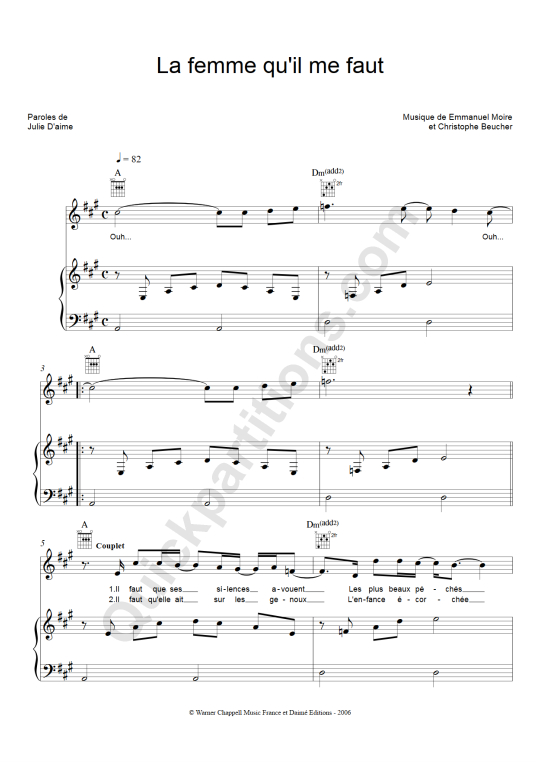 Partition piano La femme qu'il me faut - Emmanuel Moire
