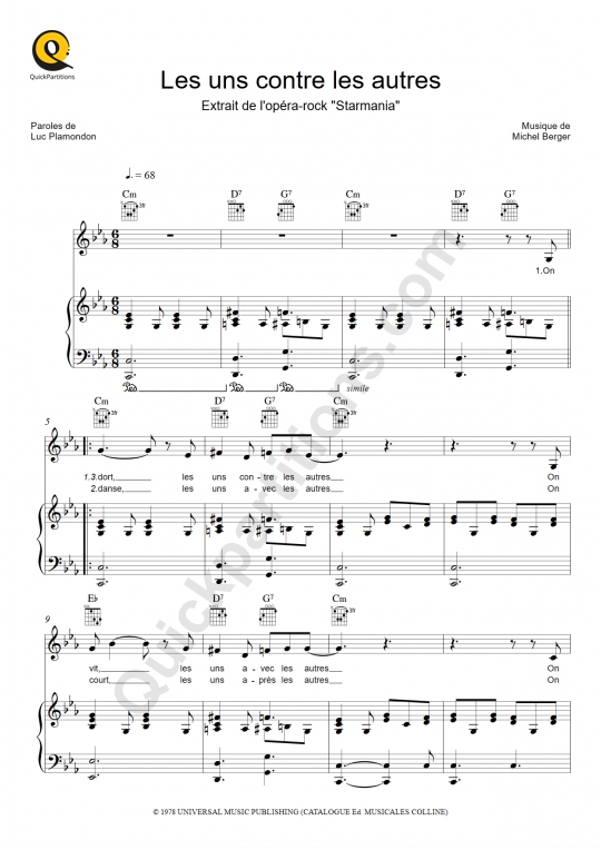 Les uns contre les autres Piano Sheet Music - Starmania