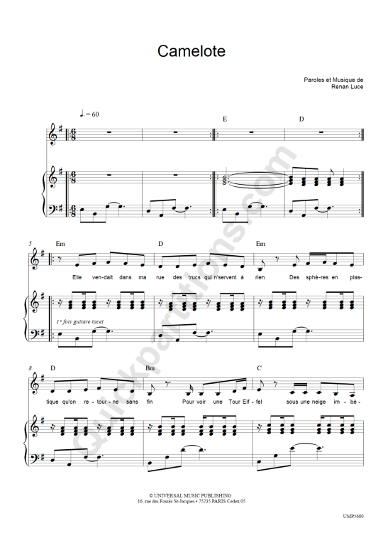 Camelote Piano Sheet Music - Renan Luce