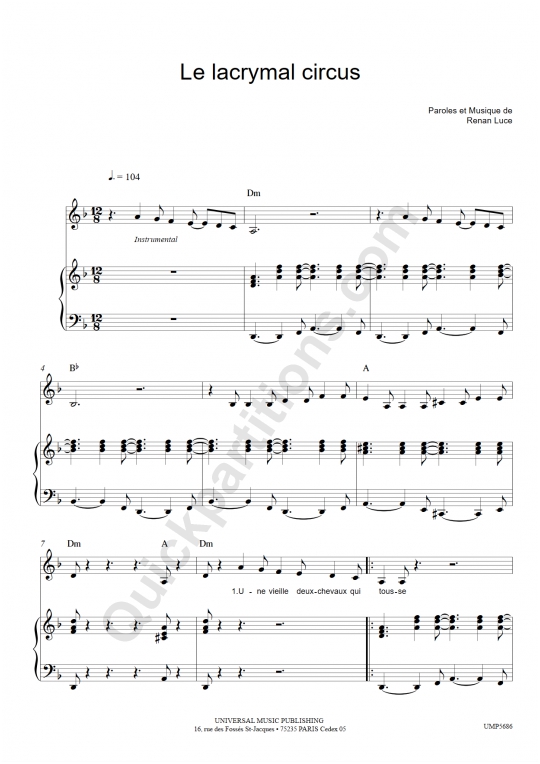 Le lacrymal circus Piano Sheet Music from Renan Luce