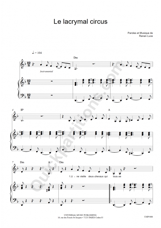 Le lacrymal circus Piano Sheet Music - Renan Luce