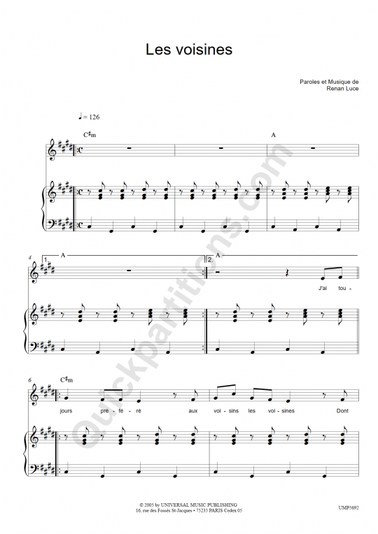 LES VOISINES Chords - Renan Luce E-Chords
