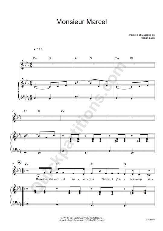 Monsieur Marcel Piano Sheet Music - Renan Luce