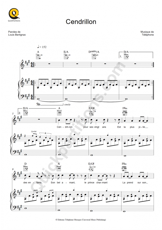 Cendrillon Piano Sheet Music - Téléphone
