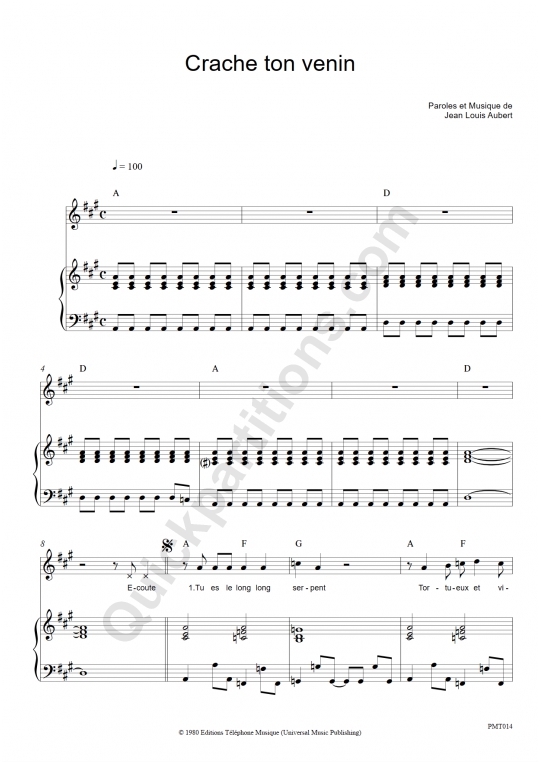 Crache ton venin Piano Sheet Music - Téléphone