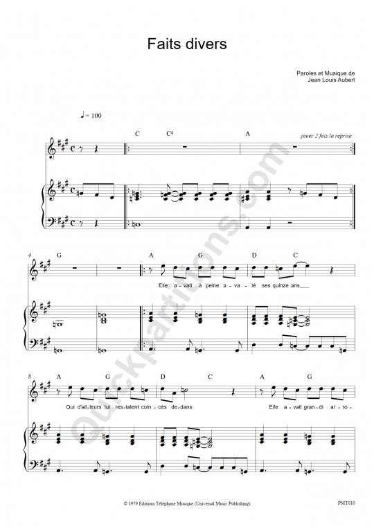 Fait divers Piano Sheet Music - Téléphone