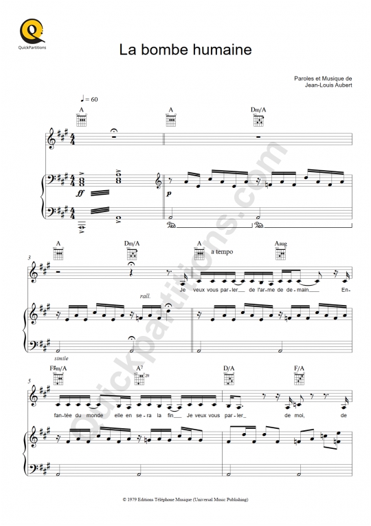 La bombe humaine Piano Sheet Music - Téléphone