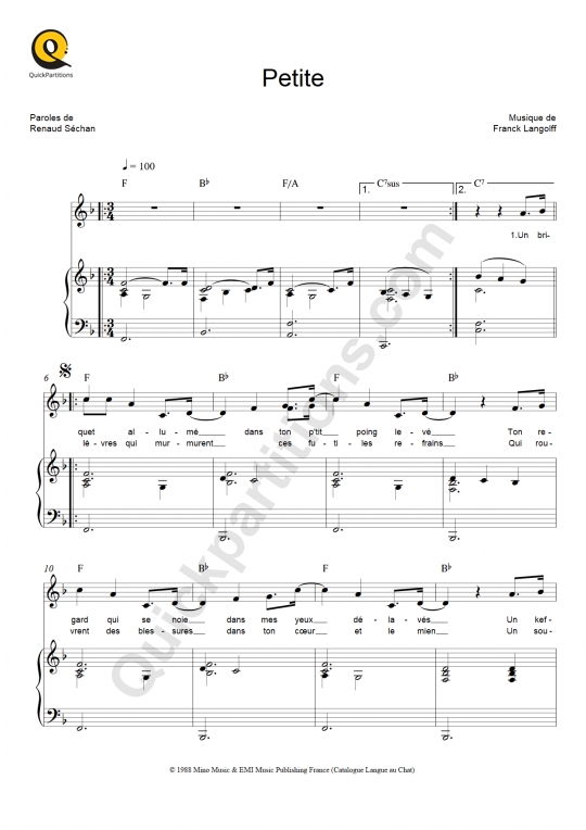 Partition piano Petite - Renaud