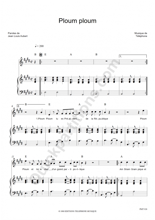 Ploum Ploum Piano Sheet Music - Téléphone