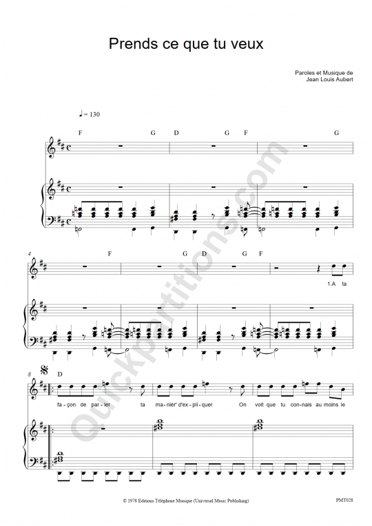 Prends ce que tu veux Piano Sheet Music - Téléphone