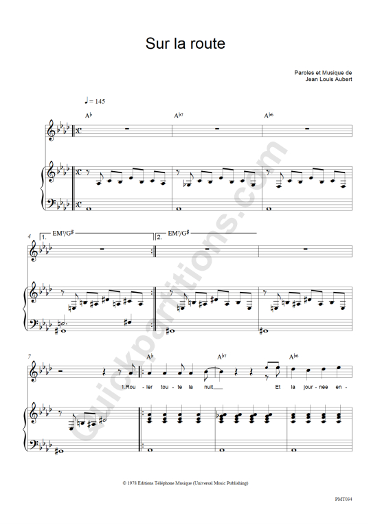 Sur la route Piano Sheet Music - Téléphone