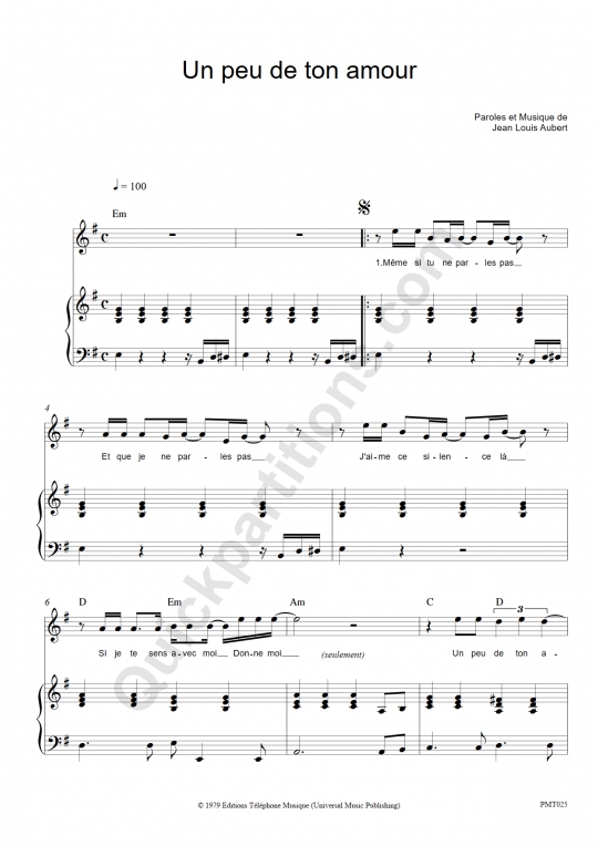 Un peu de ton amour Piano Sheet Music - Téléphone