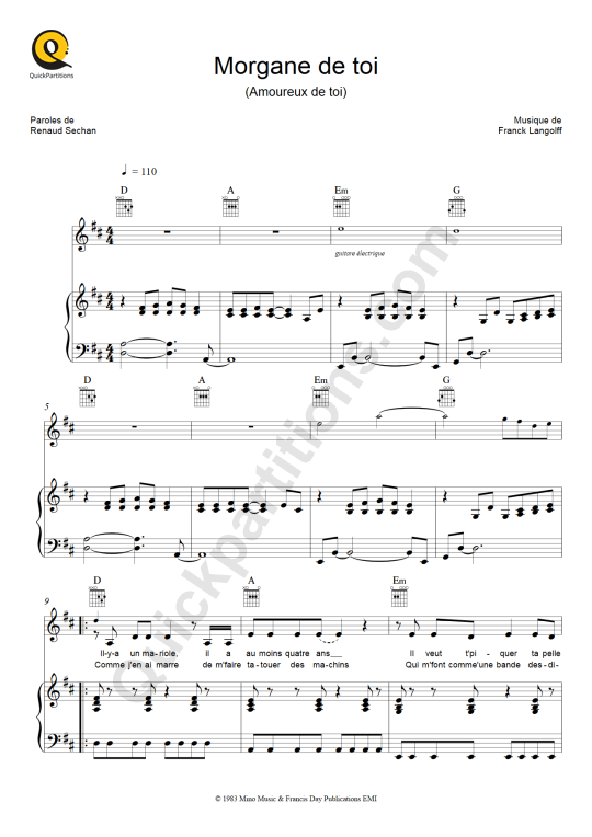 Morgane de toi Piano Sheet Music - Renaud