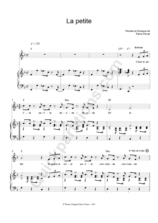 Partition Piano La Petite Pierre Perret Partition Digitale