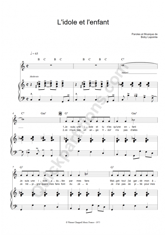 Partition piano L'idole et l'enfant - Boby Lapointe