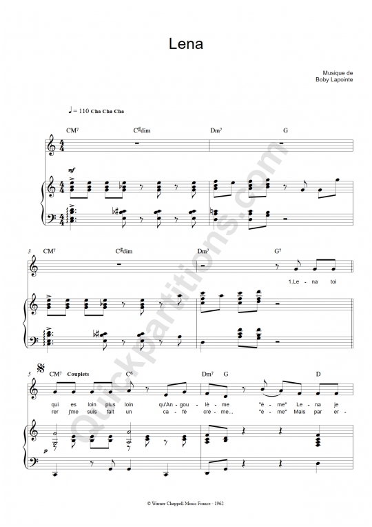 Partition piano Lena - Boby Lapointe