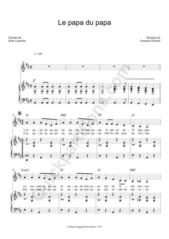 Partition piano Le papa du papa - Boby Lapointe