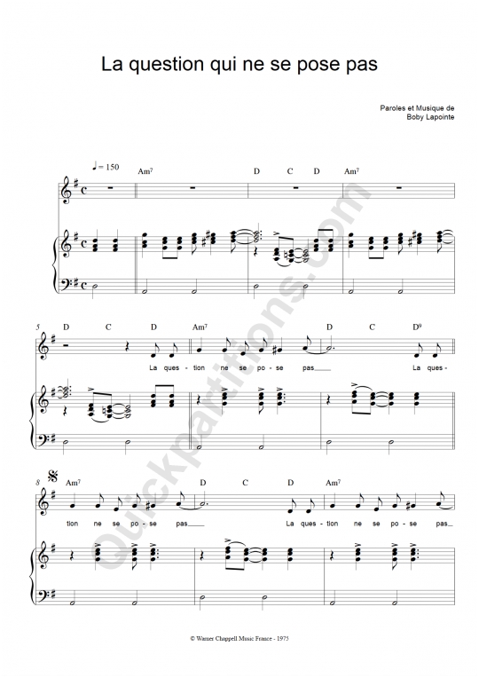 Partition piano La question qui ne se pose pas - Boby Lapointe