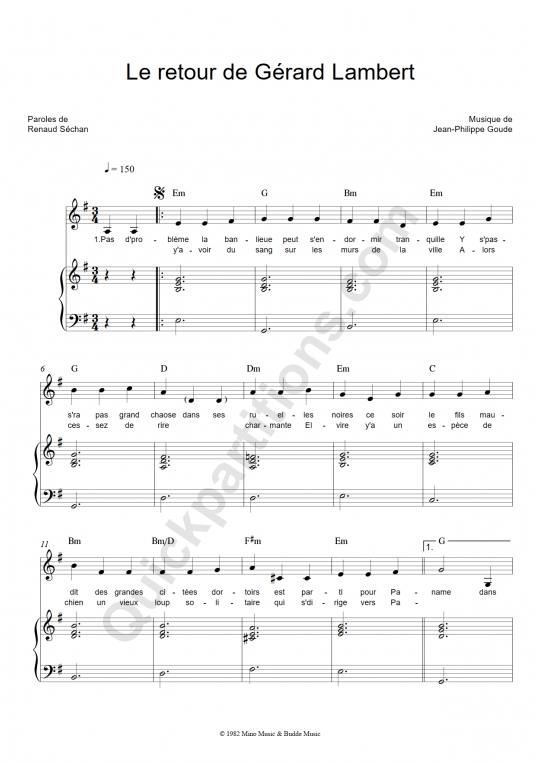 Partition piano Le retour de Gérard Lambert - Renaud