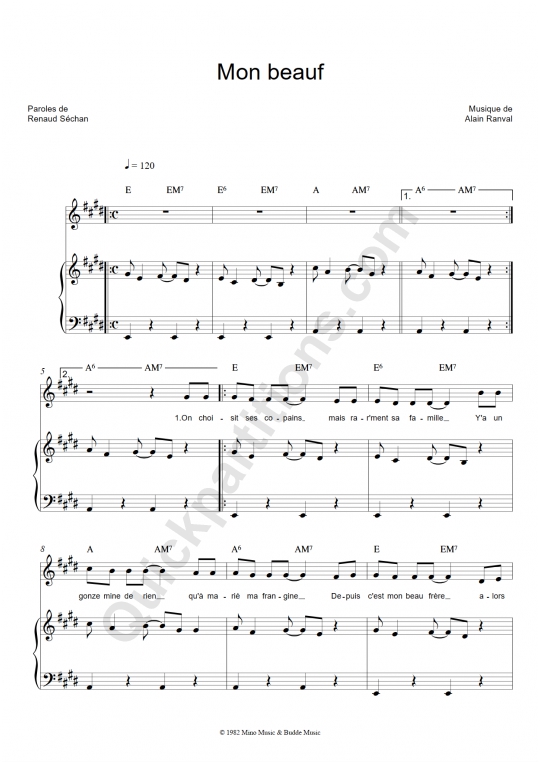 Partition piano Mon beauf - Renaud