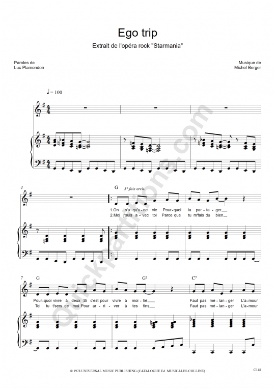 Ego trip Piano Sheet Music - Starmania