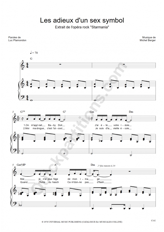 Les adieux d'un sex symbol Piano Sheet Music - Starmania