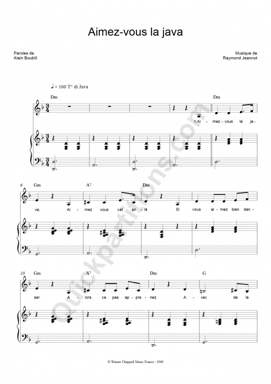 Aimez-vous la java Piano Sheet Music - La bande à Basile