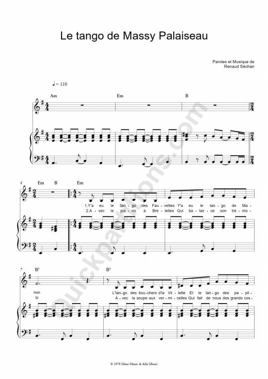 Partition piano Le tango de Massy Palaiseau - Renaud