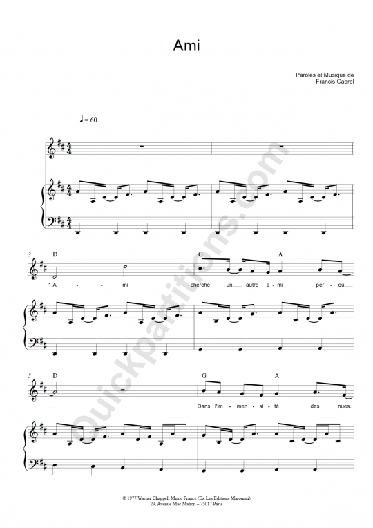 Partition piano Ami - Francis Cabrel