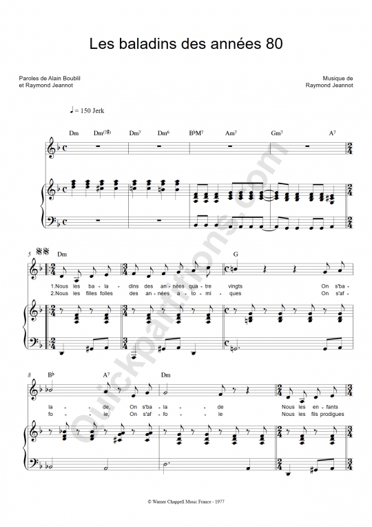 partition musique annee 80