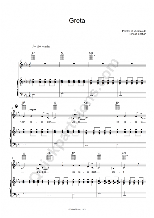 Partition piano Greta - Renaud