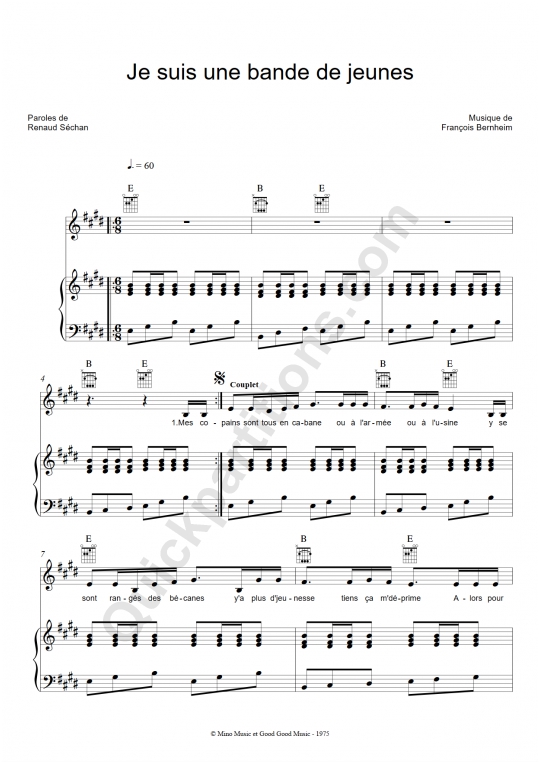 Partition piano Je suis une bande de jeunes - Renaud
