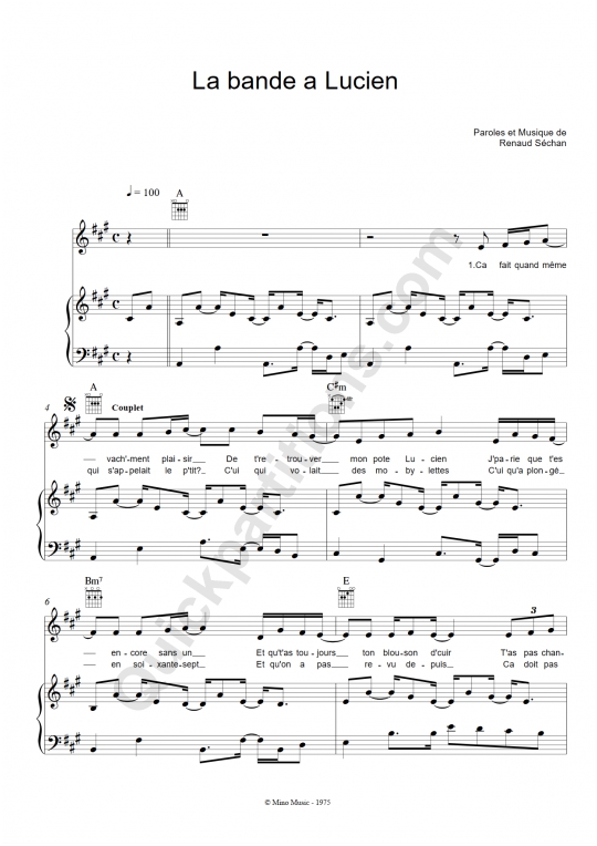 Partition piano La bande à Lucien - Renaud
