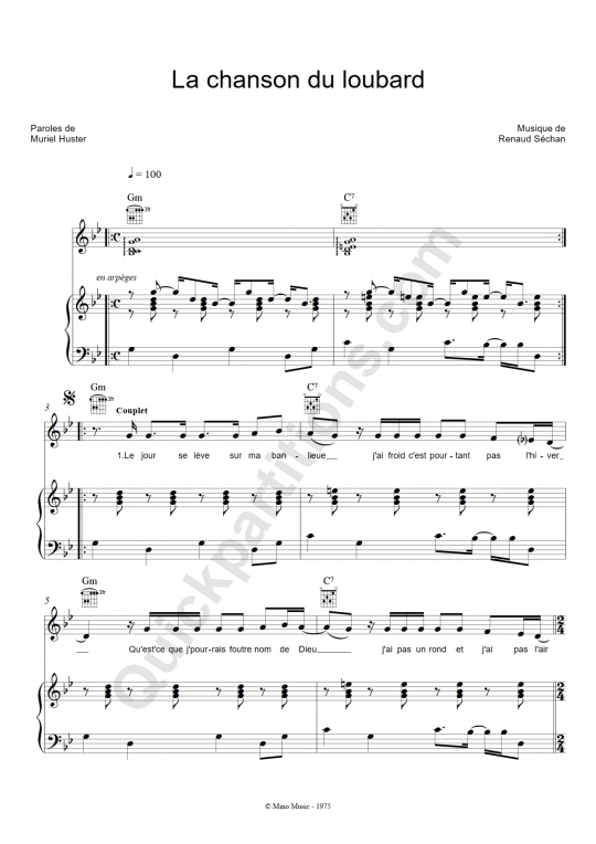 Partition piano La chanson du loubard - Renaud