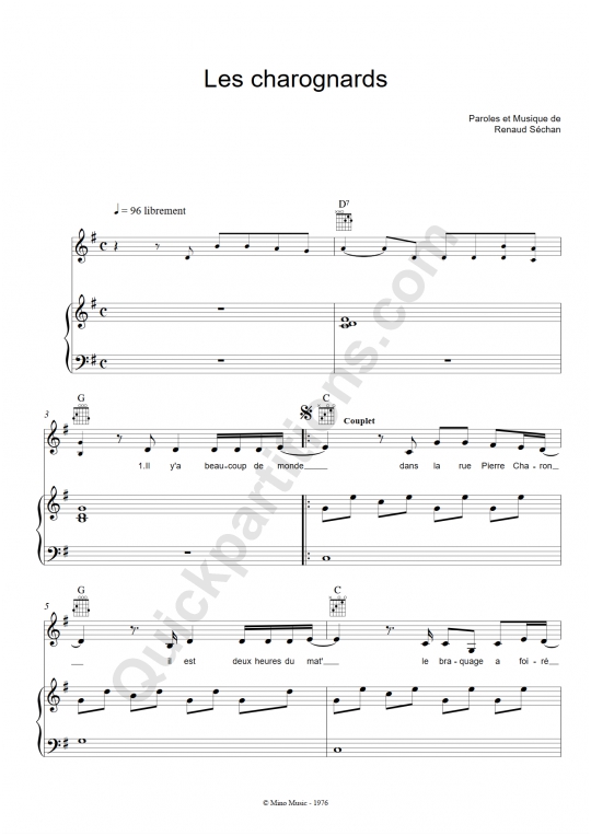Partition piano Les charognards - Renaud